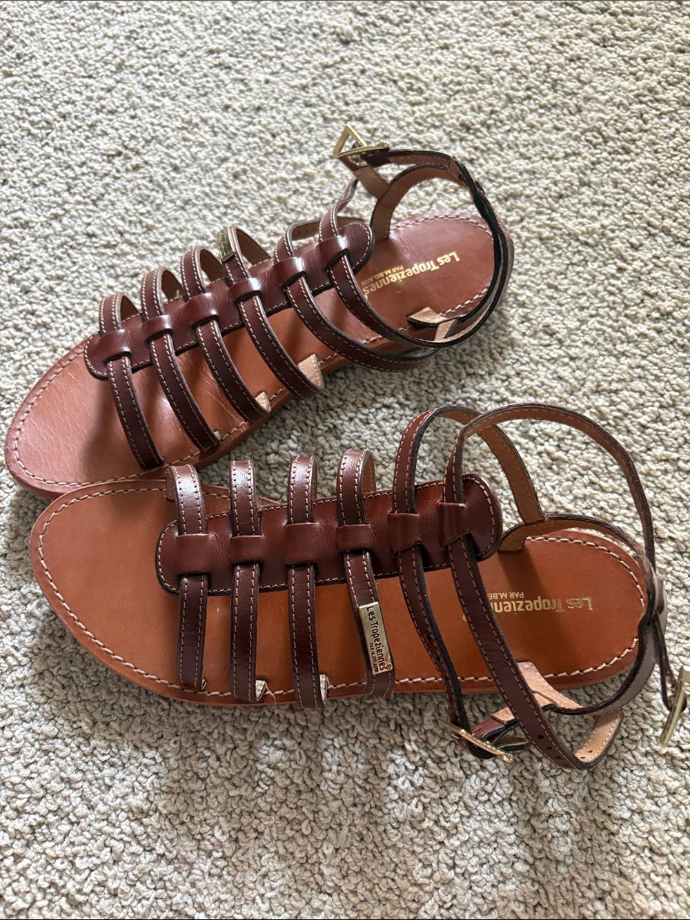 Les Tropeziennes Brown Leather Gladiator Sandals.40